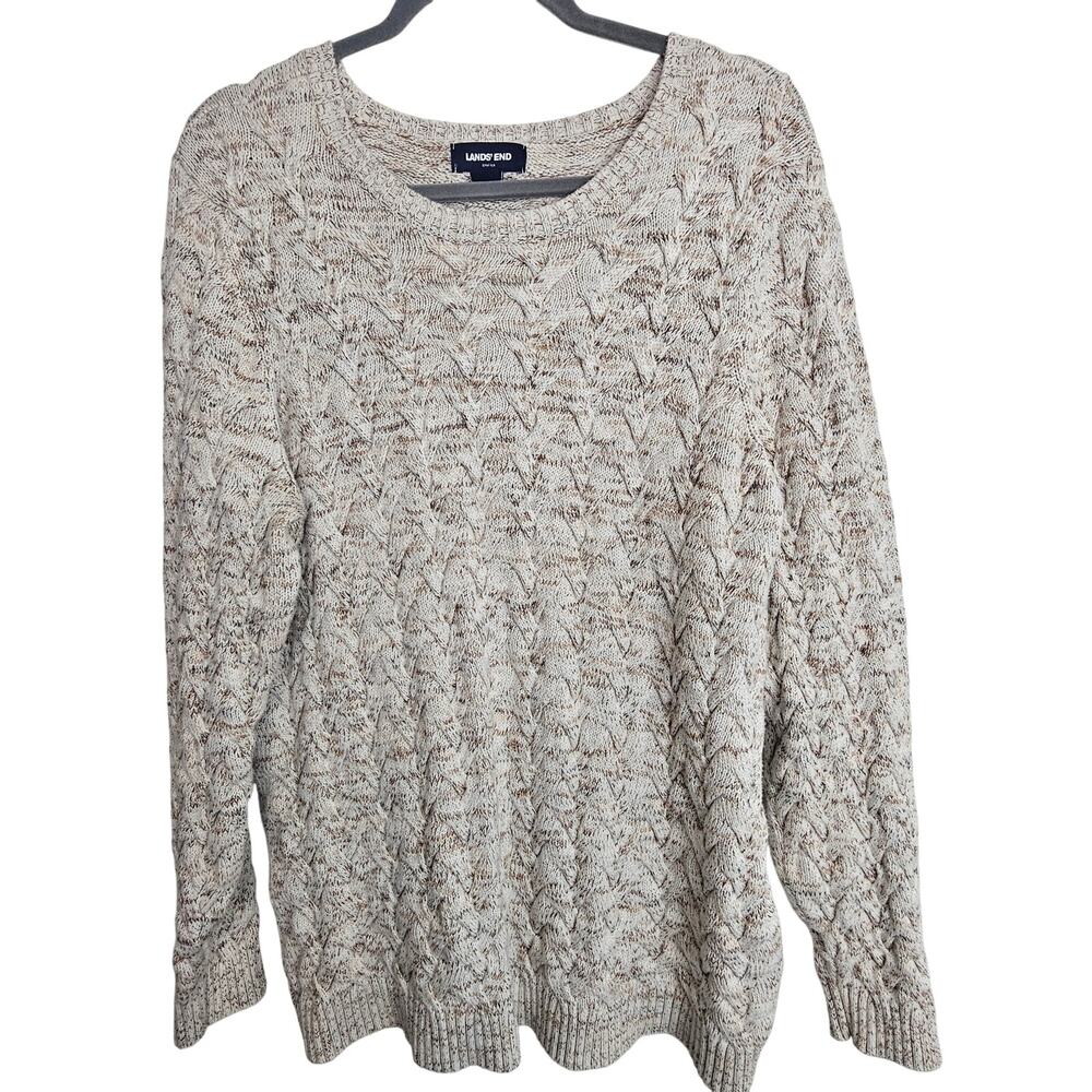 Lands End Womens Drifter Chunky Knit Sweater Size XLT Fisherman Cabincore Comfy